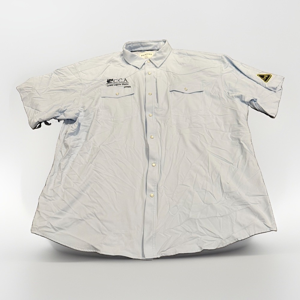 Poncho Outdoors Shirt Mens XXL Baby Blue Short Sleeve Western Pearl Snap Fishing